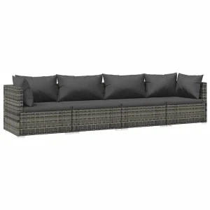 4-delige Loungeset met kussens poly rattan grijs 4-delige Loungeset met kussens poly rattan grijs