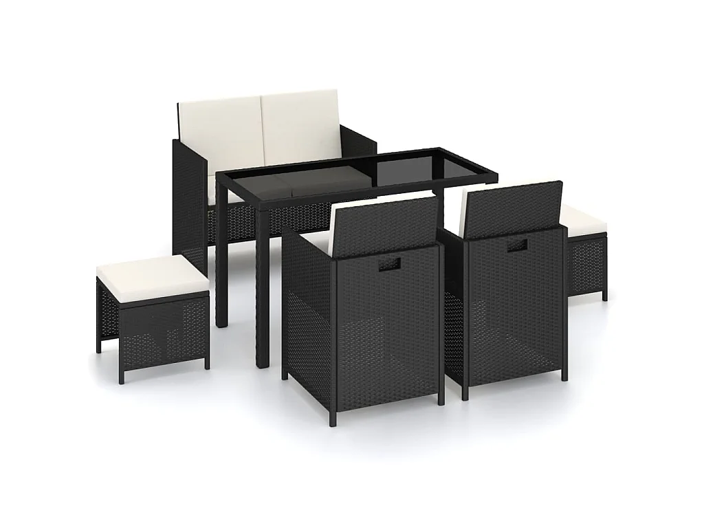 6-delige Tuinset met kussens poly rattan zwart
