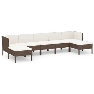 7-delige Loungeset met kussens poly rattan bruin 7-delige Loungeset met kussens poly rattan bruin