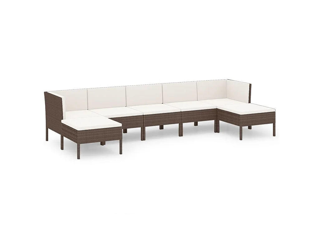 7-delige Loungeset met kussens poly rattan bruin