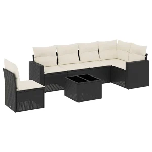 7-delige Loungeset met kussens poly rattan zwart 7-delige Loungeset met kussens poly rattan zwart