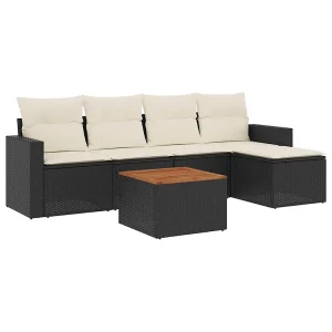 6-delige Loungeset met kussens poly rattan zwart 6-delige Loungeset met kussens poly rattan zwart