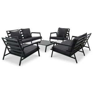 5-delige Loungeset met kussens aluminium donkergrijs 5-delige Loungeset met kussens aluminium donkergrijs