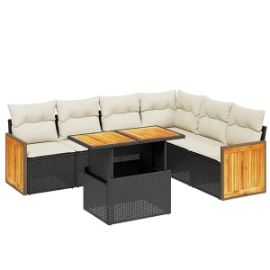7-delige Loungeset met kussens poly rattan zwart 7-delige Loungeset met kussens poly rattan zwart