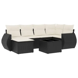 7-delige Loungeset met kussens poly rattan zwart 7-delige Loungeset met kussens poly rattan zwart