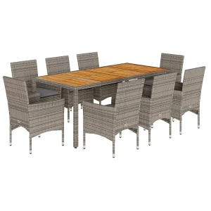 9-delige Tuinset met kussens poly rattan en acaciahout grijs 9-delige Tuinset met kussens poly rattan en acaciahout grijs