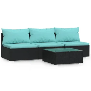 4-delige Loungeset met kussens poly rattan zwart 4-delige Loungeset met kussens poly rattan zwart