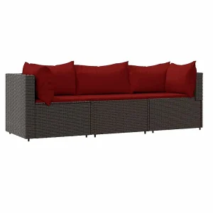 3-delige Loungeset met kussens poly rattan bruin 3-delige Loungeset met kussens poly rattan bruin