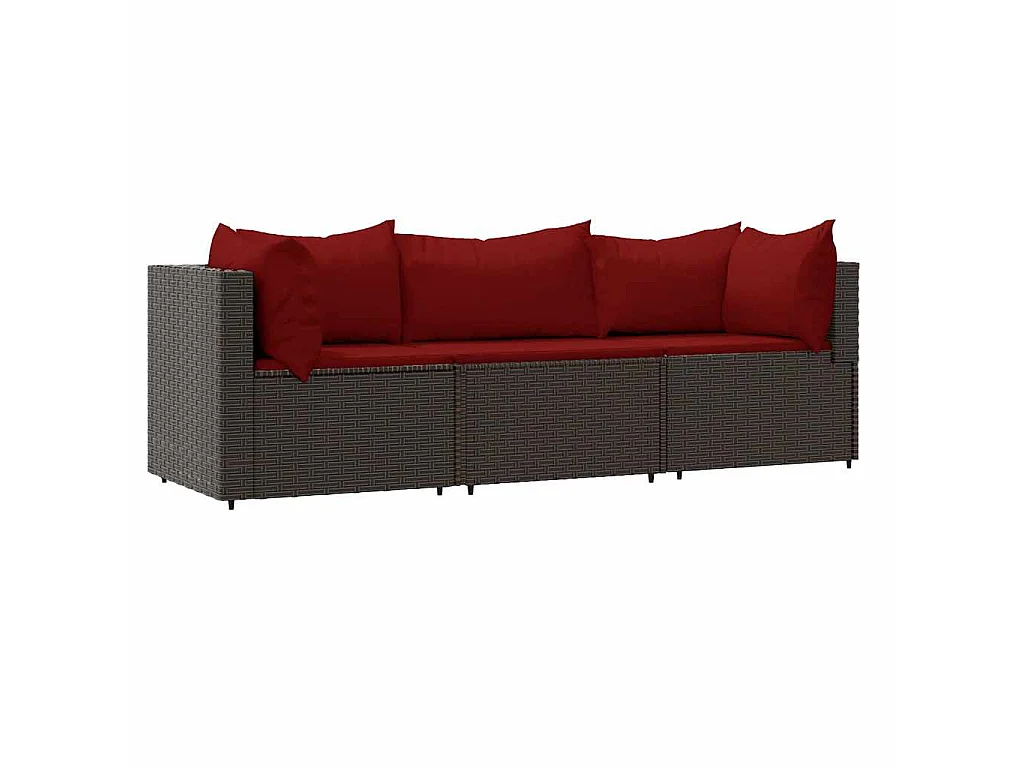 3-delige Loungeset met kussens poly rattan bruin