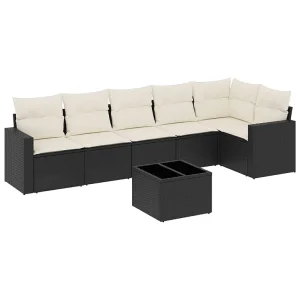 7-delige Loungeset met kussens poly rattan zwart 7-delige Loungeset met kussens poly rattan zwart