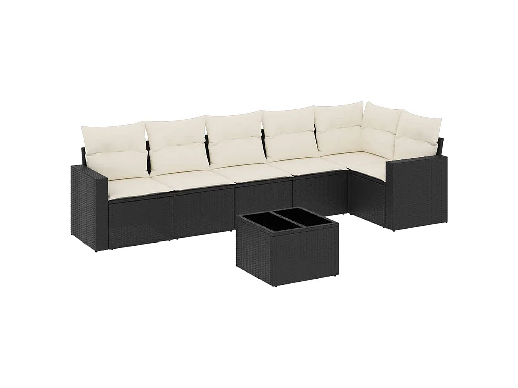 7-delige Loungeset met kussens poly rattan zwart