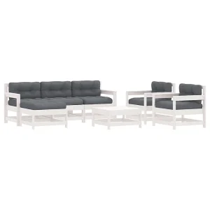 7-delige Loungeset met kussens massief hout wit 7-delige Loungeset met kussens massief hout wit