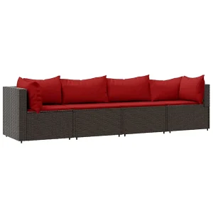4-delige Loungeset met kussens poly rattan bruin 4-delige Loungeset met kussens poly rattan bruin