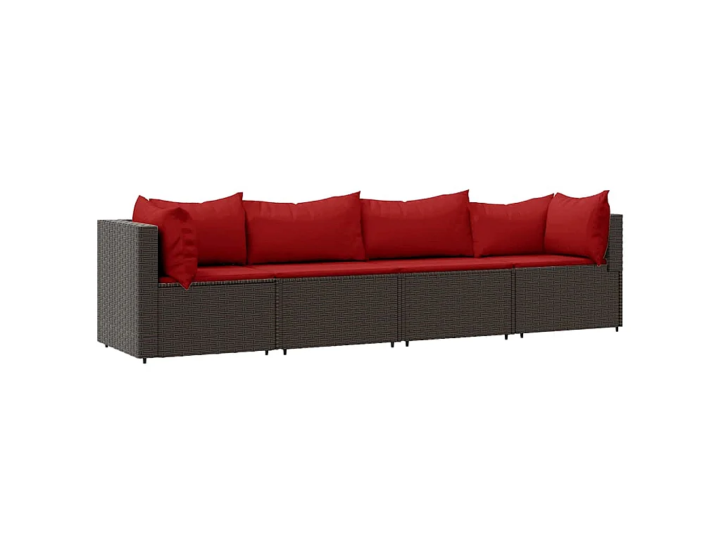 4-delige Loungeset met kussens poly rattan bruin
