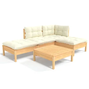 5-delige Loungeset met crèmekleurige kussens grenenhout 5-delige Loungeset met crèmekleurige kussens grenenhout
