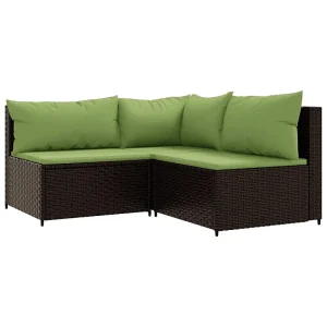 3-delige Loungeset met kussens poly rattan bruin 3-delige Loungeset met kussens poly rattan bruin