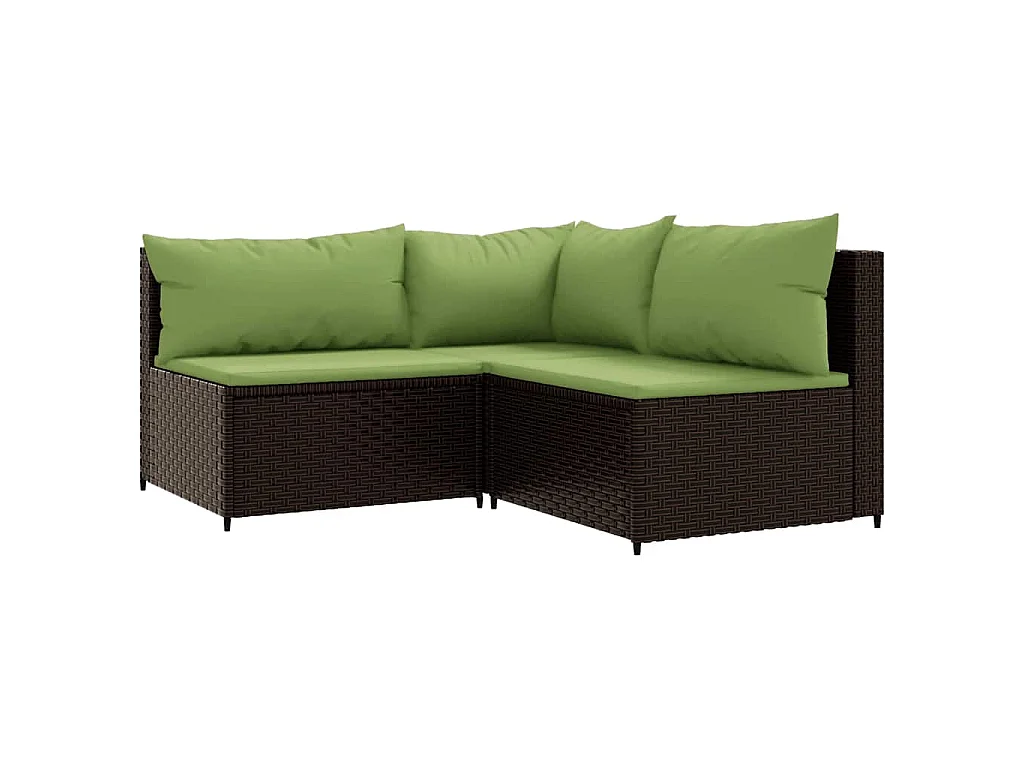 3-delige Loungeset met kussens poly rattan bruin
