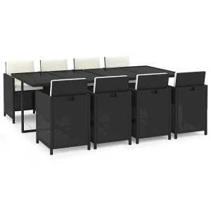 9-delige Tuinset met kussens poly rattan zwart 9-delige Tuinset met kussens poly rattan zwart