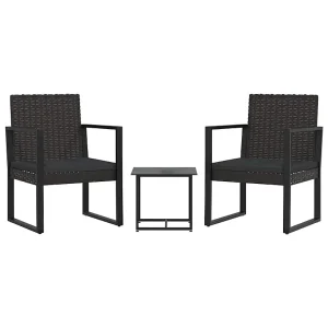 3-delige Loungeset met kussens poly rattan zwart 3-delige Loungeset met kussens poly rattan zwart