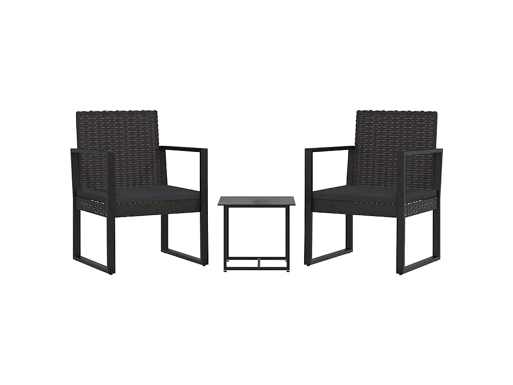 3-delige Loungeset met kussens poly rattan zwart
