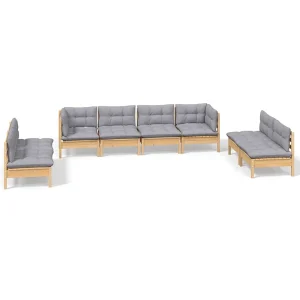 8-delige Loungeset met grijze kussens massief grenenhout 8-delige Loungeset met grijze kussens massief grenenhout
