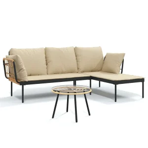 3-delige Loungeset met kussens poly rattan beige 3-delige Loungeset met kussens poly rattan beige