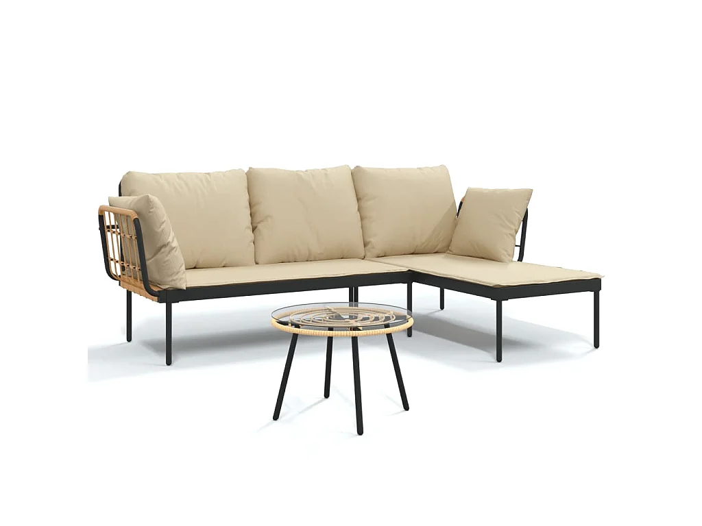 3-delige Loungeset met kussens poly rattan beige