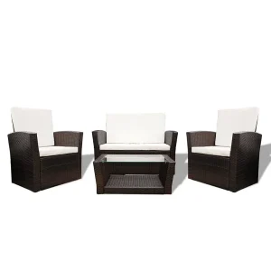 4-delige Loungeset met kussens poly rattan bruin 4-delige Loungeset met kussens poly rattan bruin