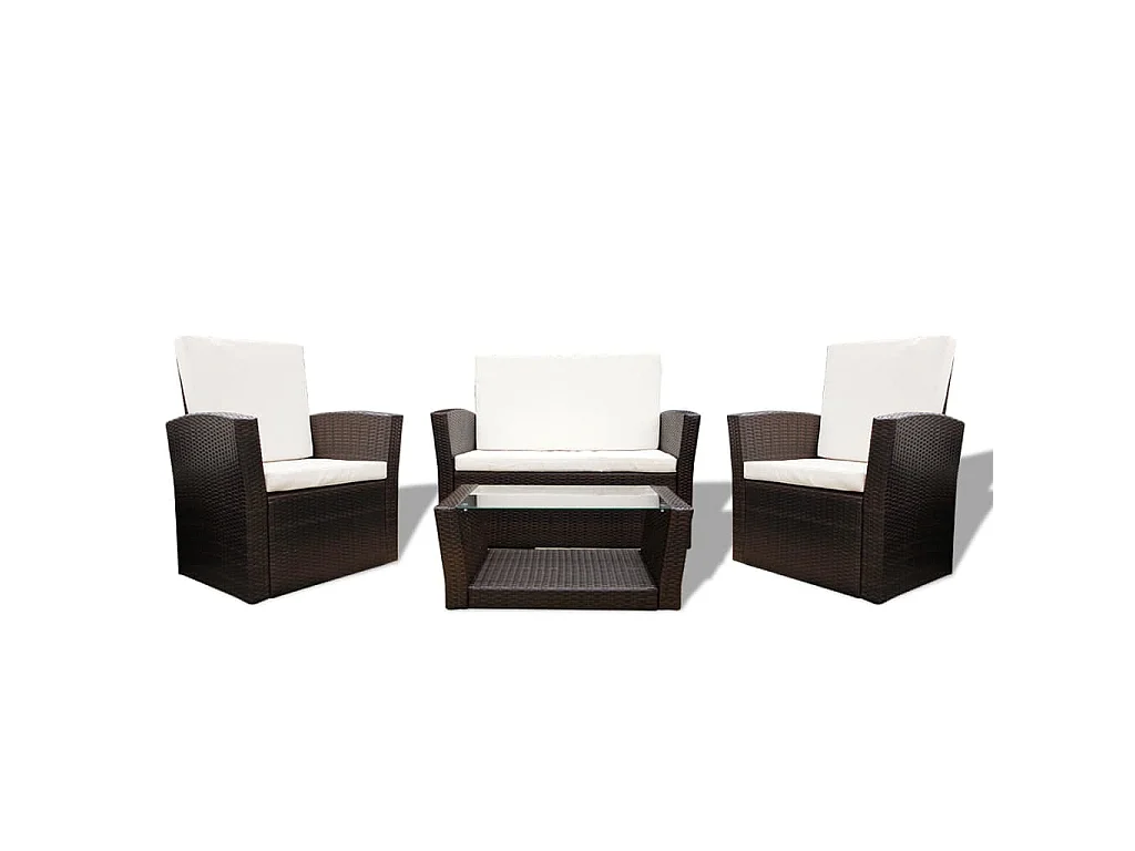 4-delige Loungeset met kussens poly rattan bruin