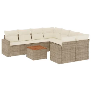 9-delige Loungeset met kussens poly rattan beige 9-delige Loungeset met kussens poly rattan beige