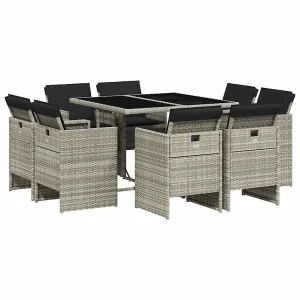 9-delige Tuinset met kussens poly rattan lichtgrijs 9-delige Tuinset met kussens poly rattan lichtgrijs
