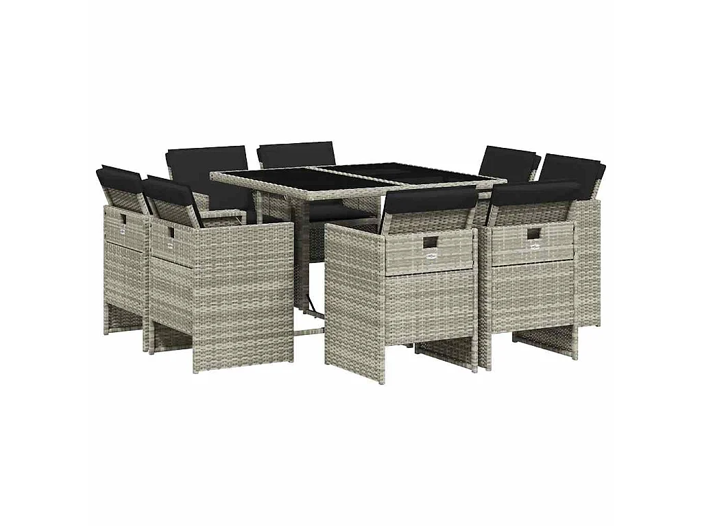 9-delige Tuinset met kussens poly rattan lichtgrijs