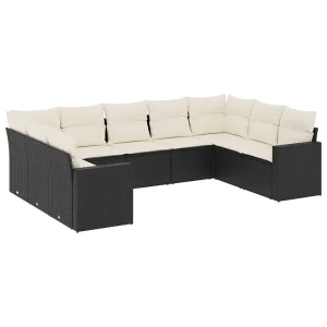 9-delige Loungeset met kussens poly rattan zwart 9-delige Loungeset met kussens poly rattan zwart