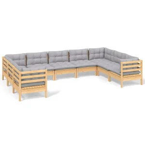 9-delige Loungeset met grijze kussens grenenhout 9-delige Loungeset met grijze kussens grenenhout
