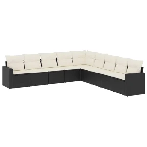 9-delige Loungeset met kussens poly rattan zwart 9-delige Loungeset met kussens poly rattan zwart