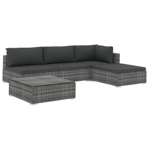 5-delige Loungeset met kussens poly rattan grijs 5-delige Loungeset met kussens poly rattan grijs