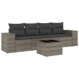 5-delige Loungeset met kussens poly rattan grijs 5-delige Loungeset met kussens poly rattan grijs