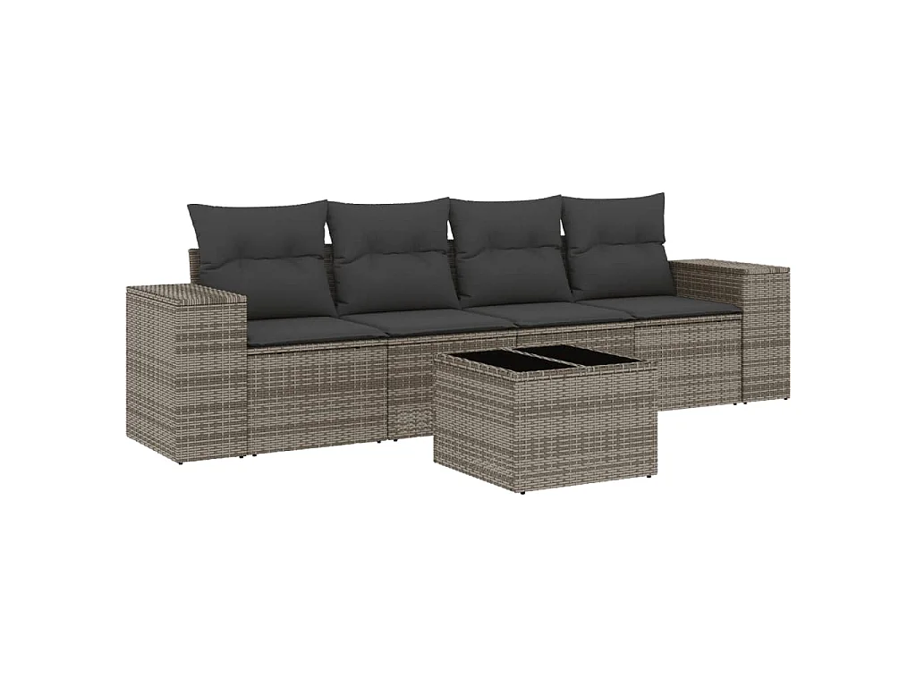 5-delige Loungeset met kussens poly rattan grijs