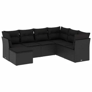 7-delige Loungeset met kussens poly rattan zwart 7-delige Loungeset met kussens poly rattan zwart