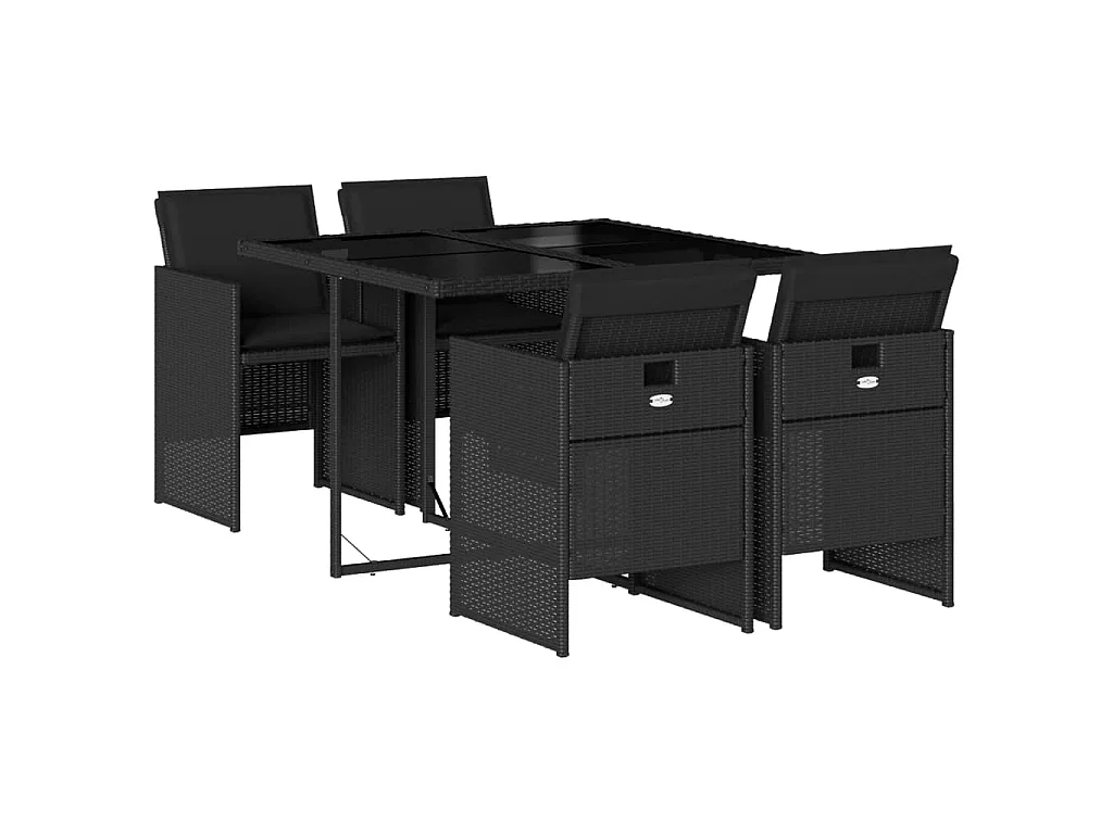 5-delige Tuinset met kussens poly rattan zwart