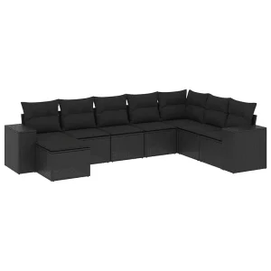 8-delige Loungeset met kussens poly rattan zwart 8-delige Loungeset met kussens poly rattan zwart