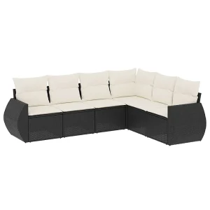 6-delige Loungeset met kussens poly rattan zwart 6-delige Loungeset met kussens poly rattan zwart