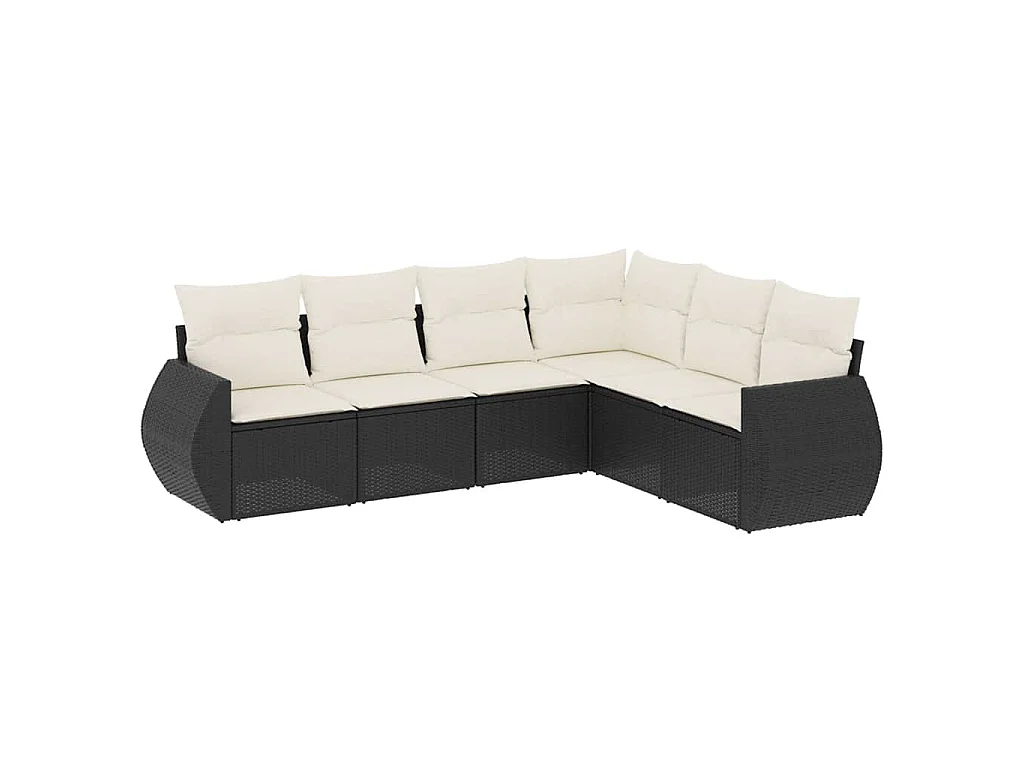 6-delige Loungeset met kussens poly rattan zwart