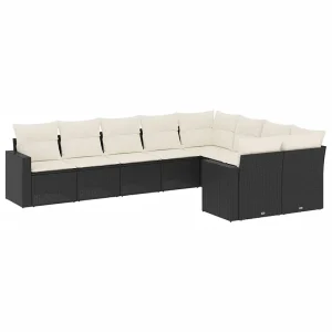 9-delige Loungeset met kussens poly rattan zwart 9-delige Loungeset met kussens poly rattan zwart