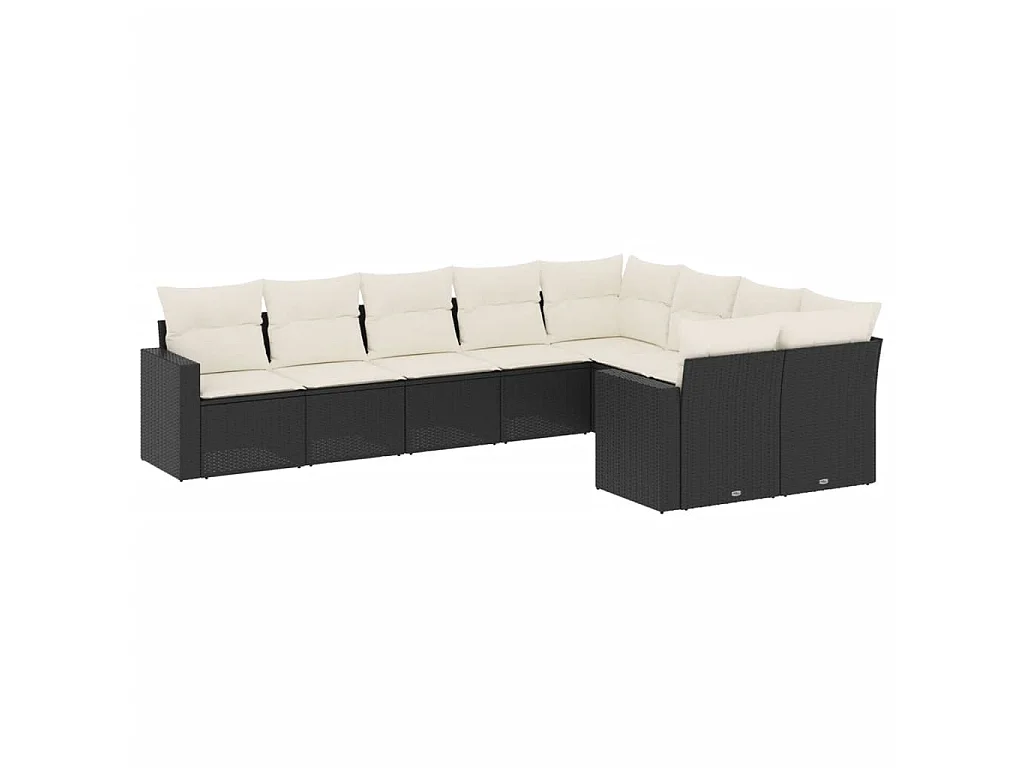 9-delige Loungeset met kussens poly rattan zwart