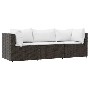3-delige Loungeset met kussens poly rattan bruin 3-delige Loungeset met kussens poly rattan bruin