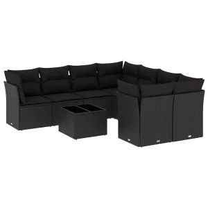 9-delige Loungeset met kussens poly rattan zwart 9-delige Loungeset met kussens poly rattan zwart