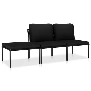 3-delige Loungeset met kussens PVC zwart 3-delige Loungeset met kussens PVC zwart