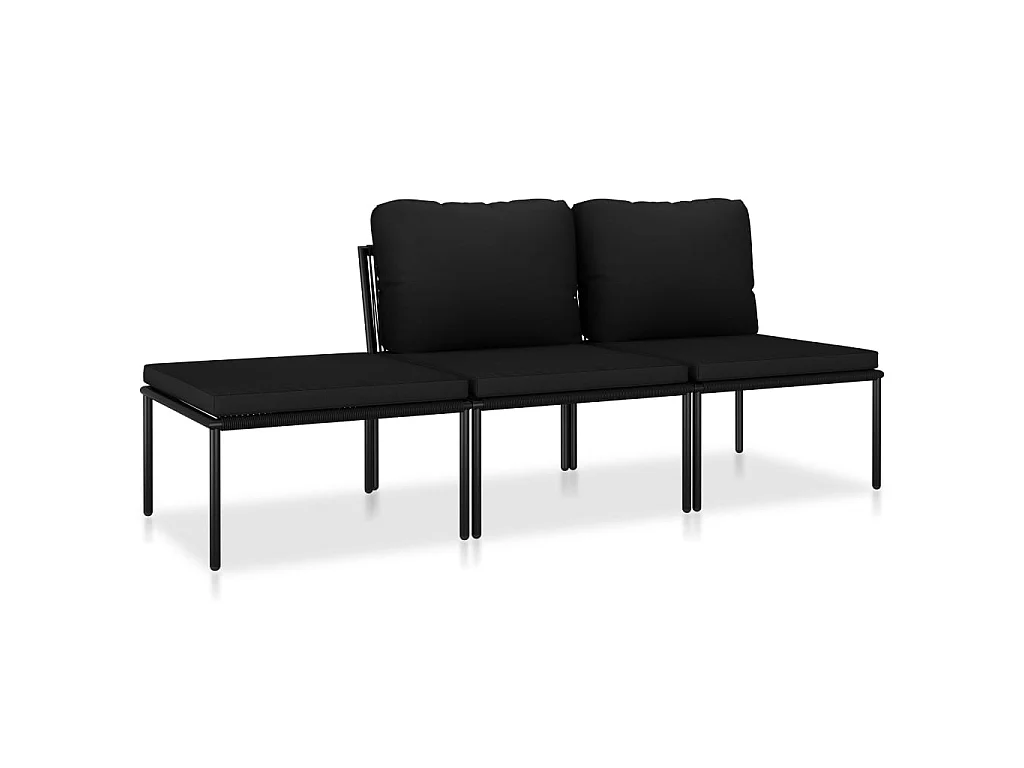 3-delige Loungeset met kussens PVC zwart