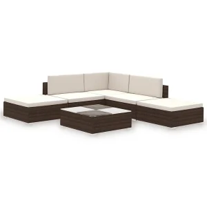 6-delige Loungeset met kussens poly rattan bruin 6-delige Loungeset met kussens poly rattan bruin